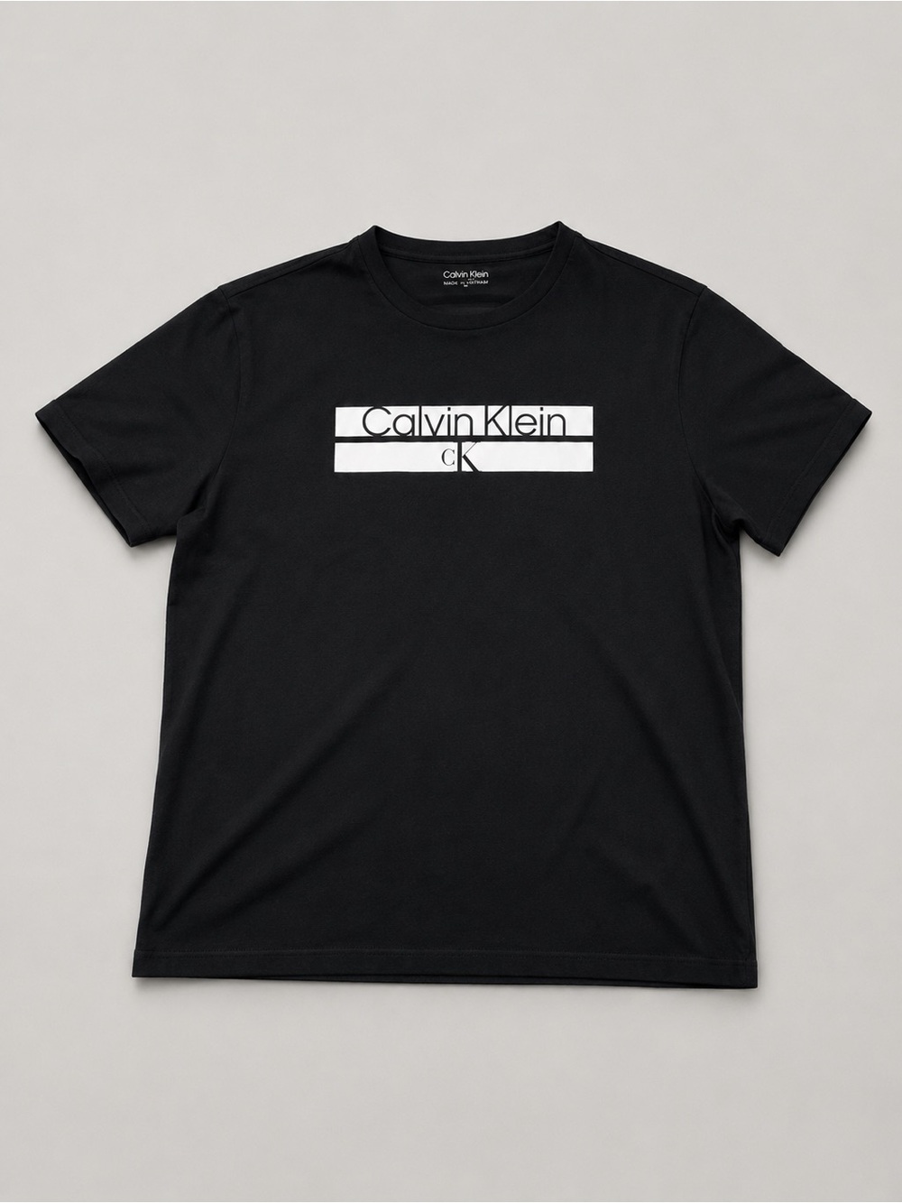 Calvin Klein Black Tee with White Logo Bars
